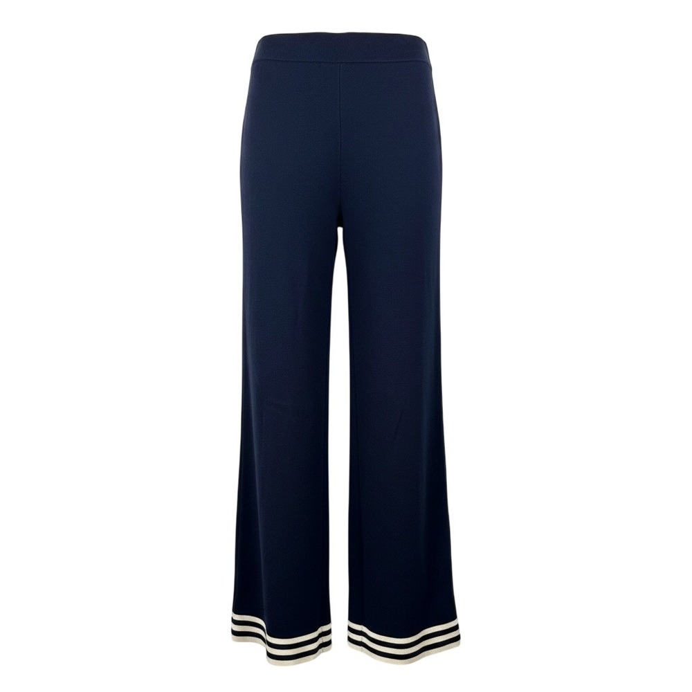 Caroline Constas Travel Yacht Club‎ L Navy Nautical Striped Knit Polo Pants
